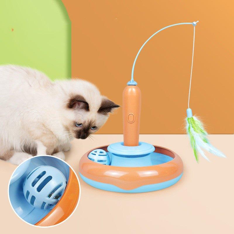 WhirlPounce™ 2-in-1 Turntable Cat Toy – Interactive Self-Play Toy with Feather Wand