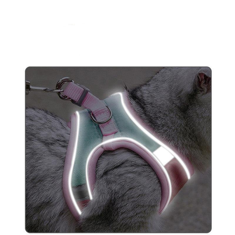 Luminous Adventure Cat Chest Harness With Reflective Traction BelLuminous Adventure Cat Harness – Reflective Suede Chest Strap with Leash (S–L)