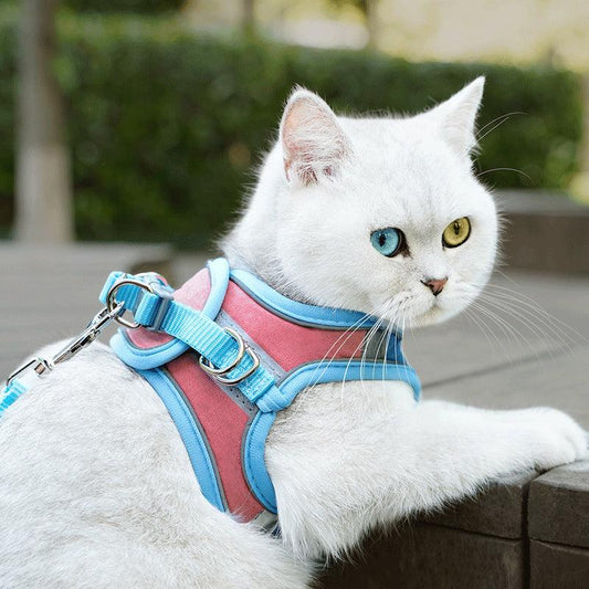 Luminous Adventure Cat Chest Harness With Reflective Traction BelLuminous Adventure Cat Harness – Reflective Suede Chest Strap with Leash (S–L)